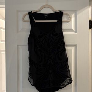 BLACK SHEER AND VELVET DESIGN TANK TOP